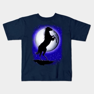 Wild Horse on Blue Moon Kids T-Shirt